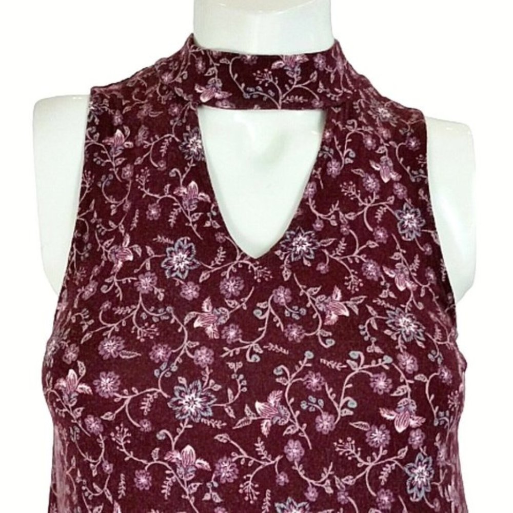 Aeropostale Burgundy Floral Choker Swing Dress - Picture 7 of 9